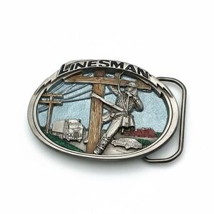 Vintage 1986 The Great American Buckle Co Linesman Pewter Belt Buckle 1809 Mens